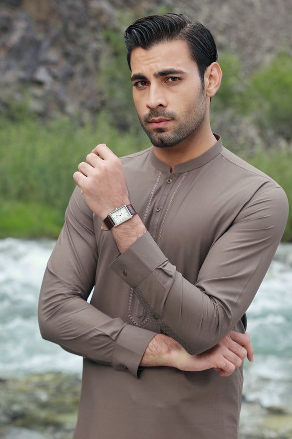 Blended Brown Shalwar Kameez - J. Junaid Jamshed