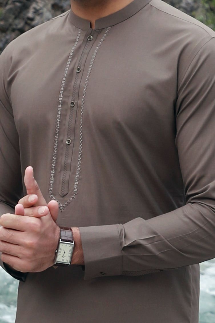Blended Brown Shalwar Kameez - J. Junaid Jamshed