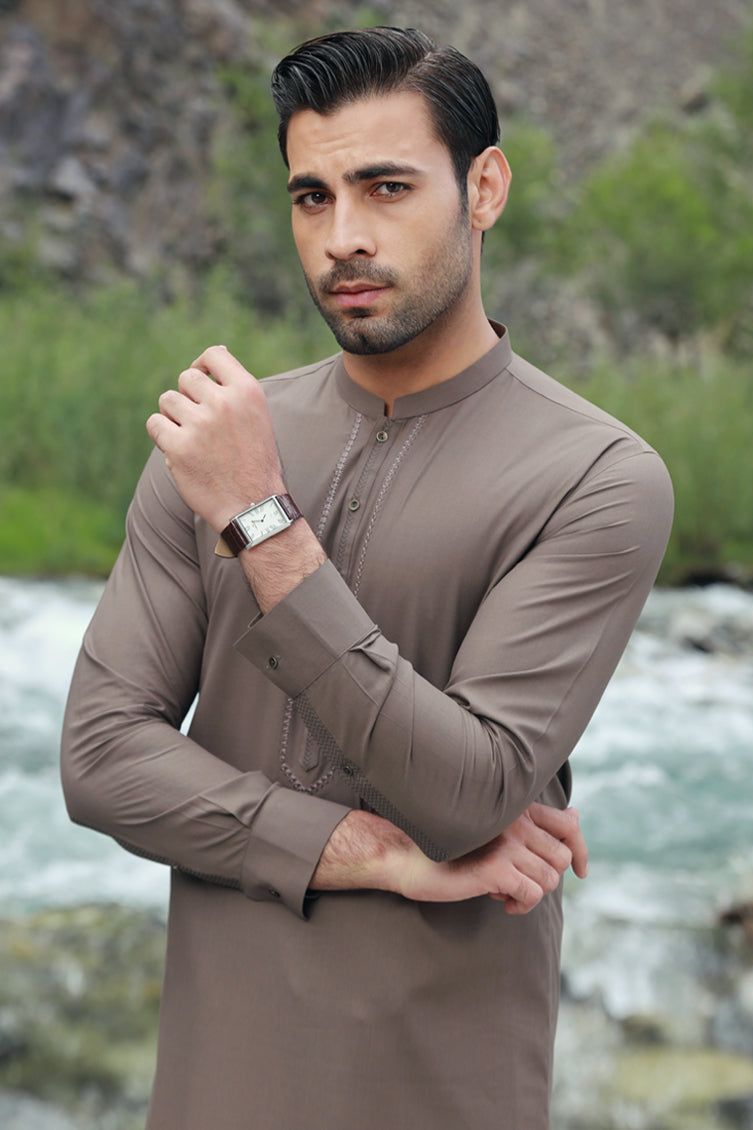 Blended Brown Shalwar Kameez - J. Junaid Jamshed