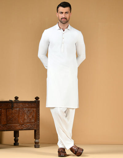 Off White Kameez Shalwar - J. Junaid Jamshed