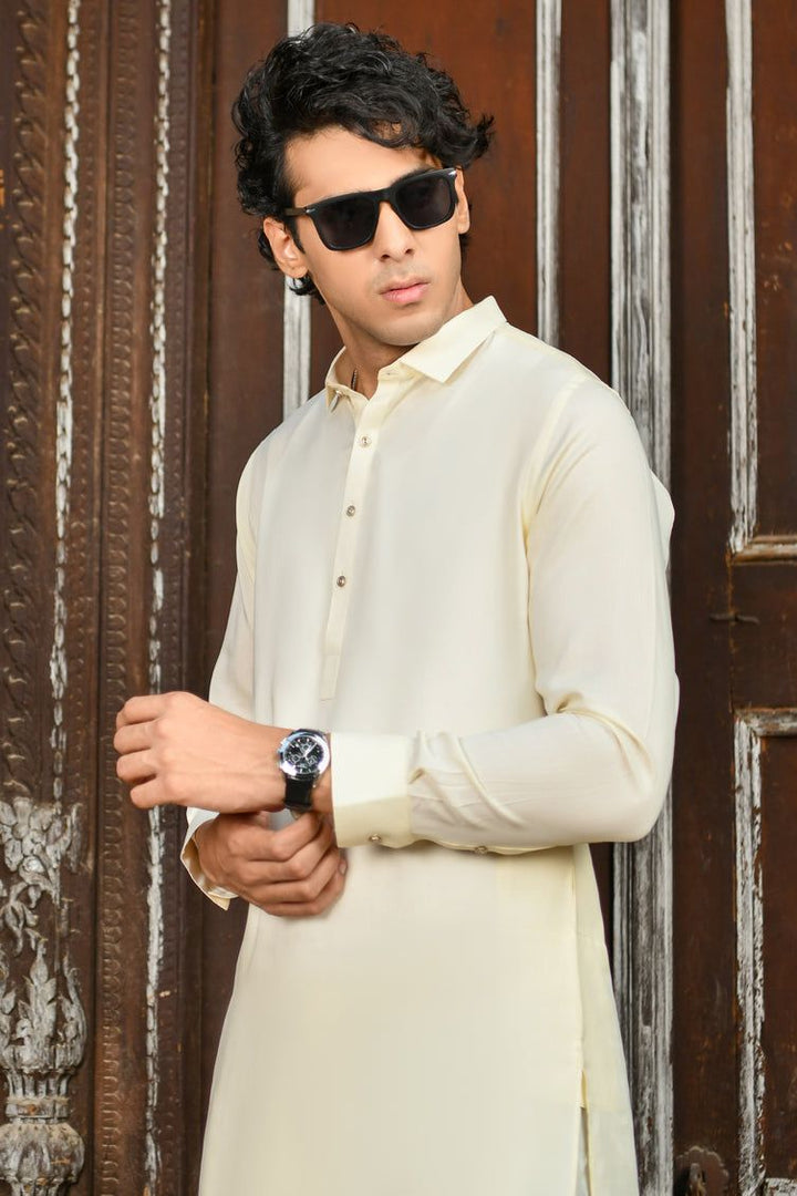 Blended Cream Kameez Shalwar - J. Junaid Jamshed