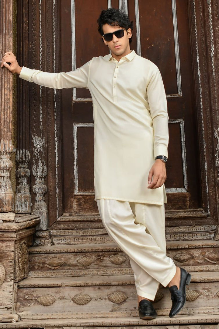 Blended Cream Kameez Shalwar - J. Junaid Jamshed
