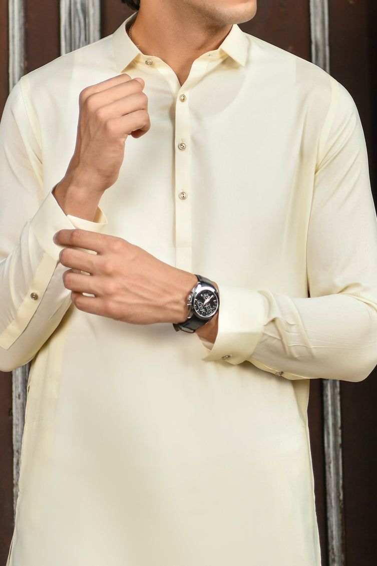 Blended Cream Kameez Shalwar - J. Junaid Jamshed
