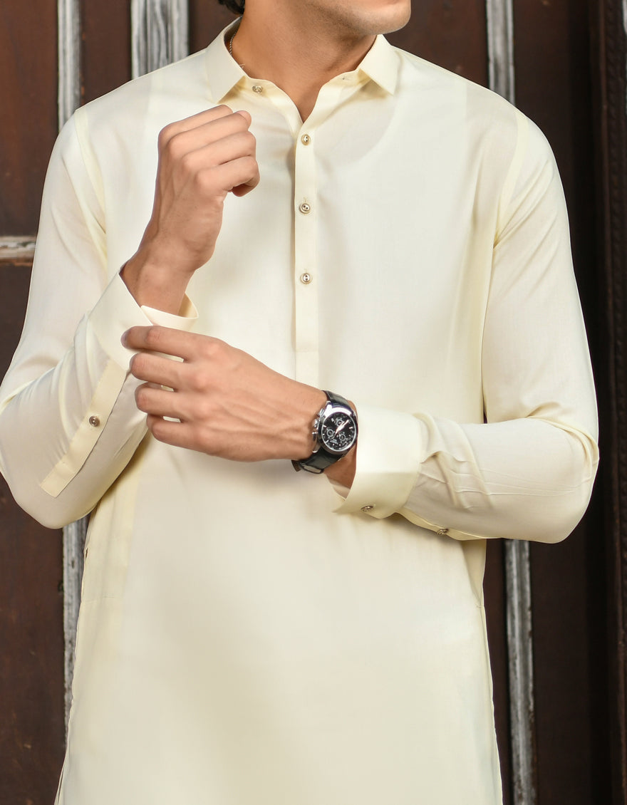 Blended Cream Kameez Shalwar - J. Junaid Jamshed