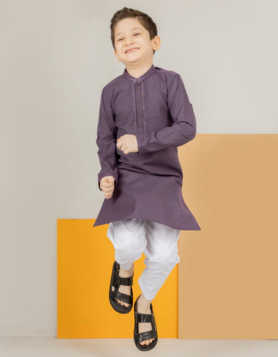Polyester Viscose Purple Kid's Kurta  -  J. Junaid Jamshed