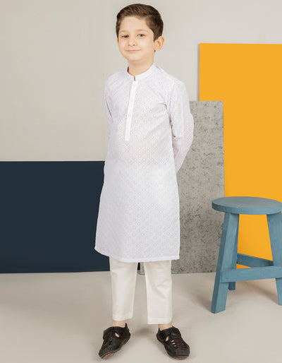 Blended White Kid's Kameez Shalwar  -  J. Junaid Jamshed