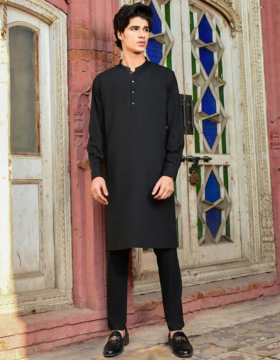 Polyester Viscose Black Kurta Pajama - J. Junaid Jamshed