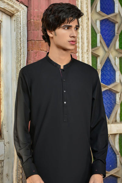 Polyester Viscose Black Kurta Pajama - J. Junaid Jamshed