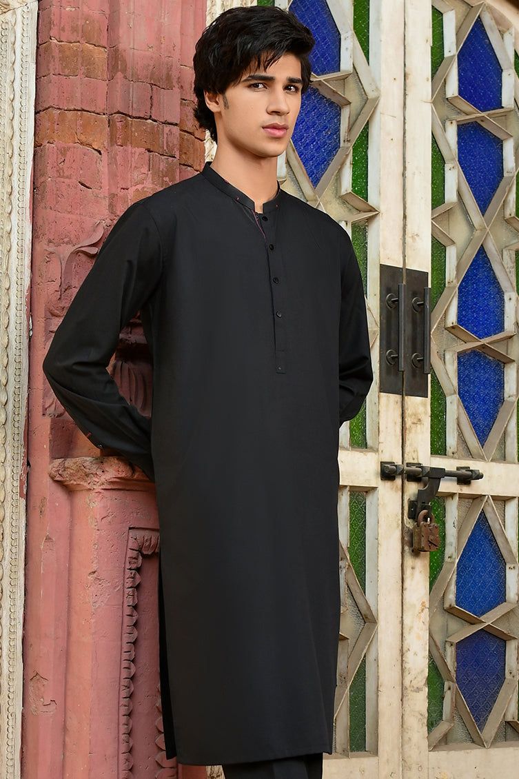 Polyester Viscose Black Kurta Pajama - J. Junaid Jamshed