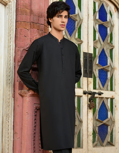 Polyester Viscose Black Kurta Pajama - J. Junaid Jamshed