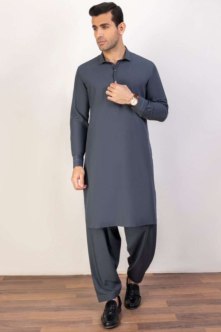 Blended Grey Kameez Shalwar - J. Junaid Jamshed