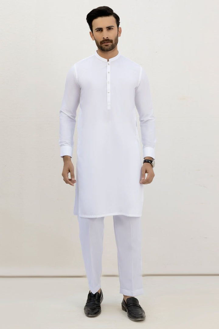 Blended White Kurta Pajama - J. Junaid Jamshed