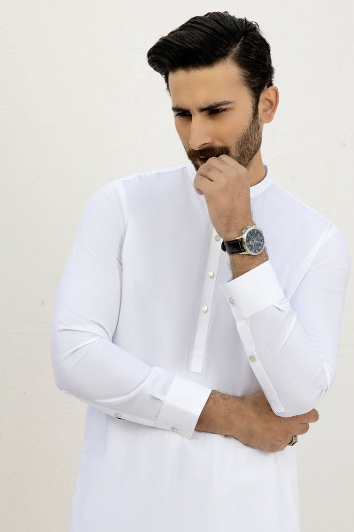 Blended White Kurta Pajama - J. Junaid Jamshed