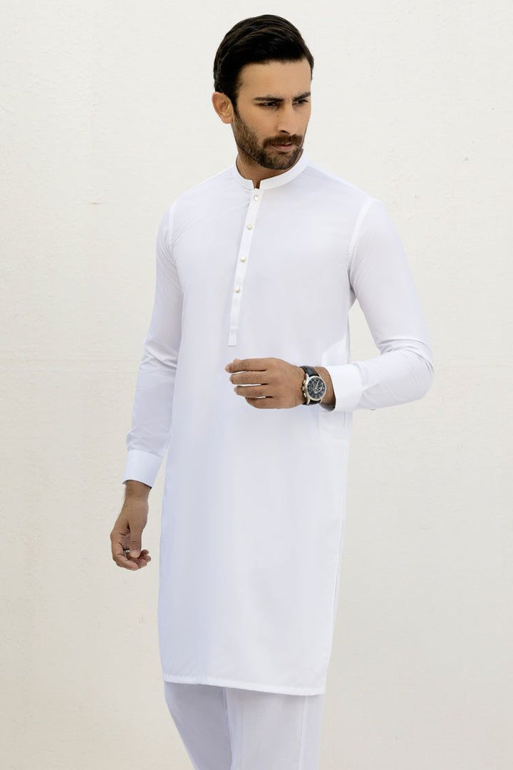 Blended White Kurta Pajama - J. Junaid Jamshed