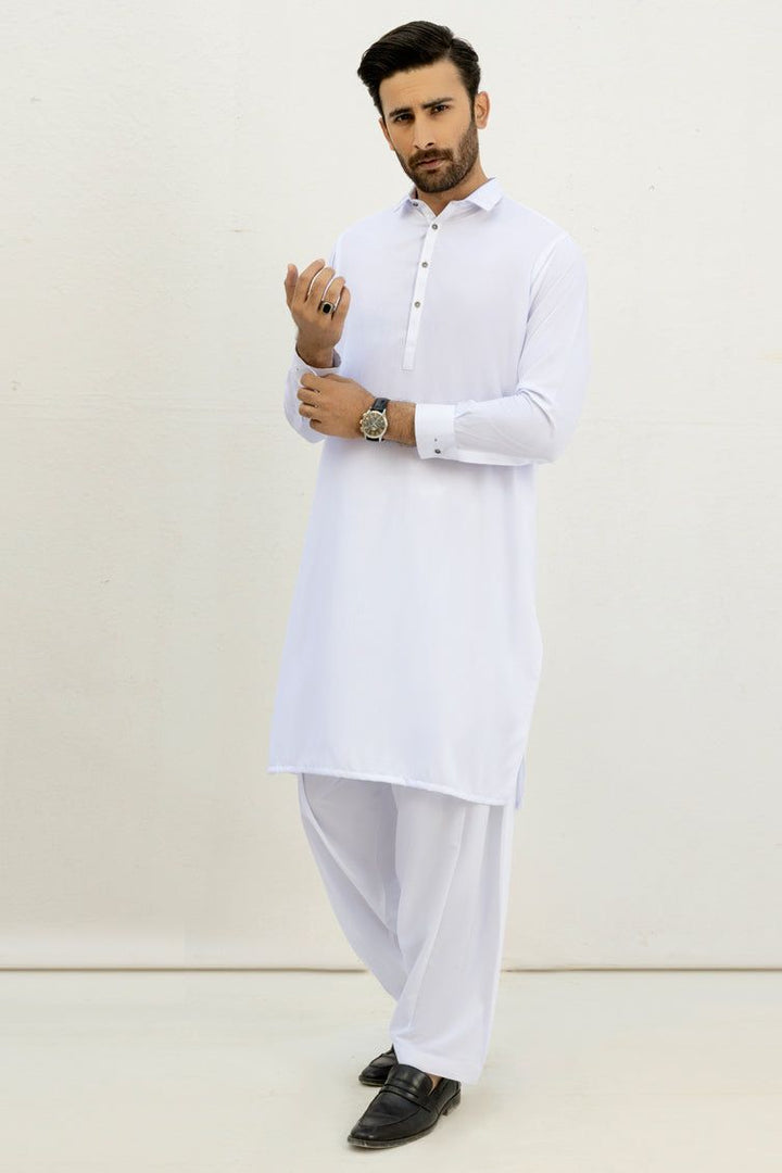 Blended White Kameez Shalwar - J. Junaid Jamshed