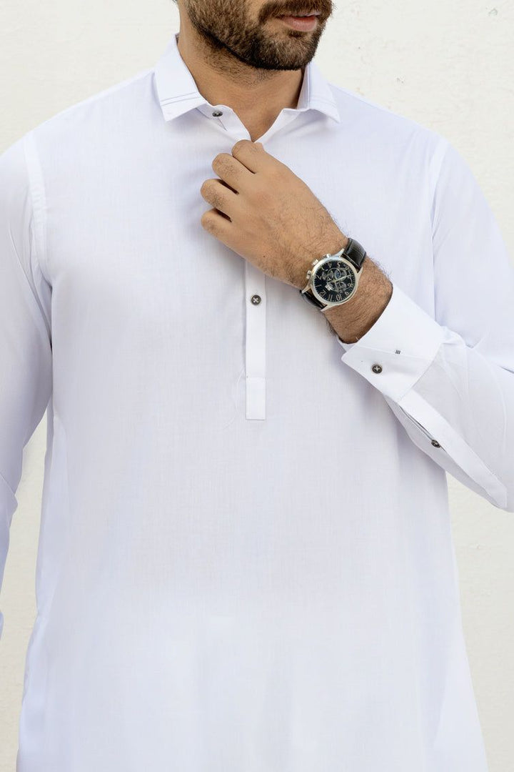 Blended White Kameez Shalwar - J. Junaid Jamshed