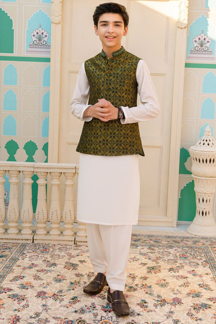 Polyester Green Waistcoat - J. Junaid Jamshed