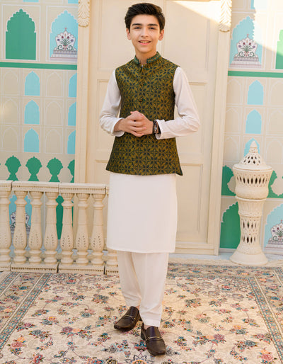 Polyester Green Waistcoat - J. Junaid Jamshed