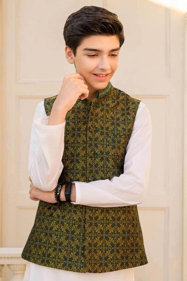 Polyester Green Waistcoat - J. Junaid Jamshed