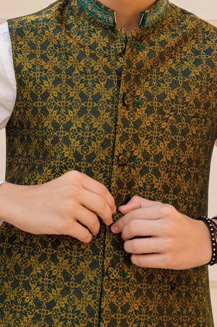 Polyester Green Waistcoat - J. Junaid Jamshed