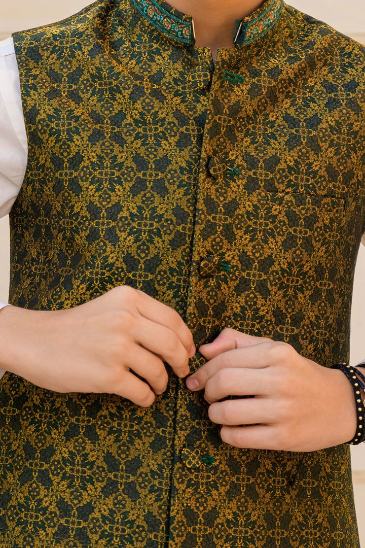 Polyester Green Waistcoat - J. Junaid Jamshed