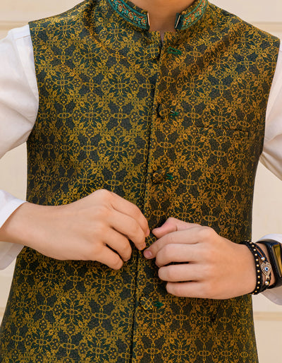 Polyester Green Waistcoat - J. Junaid Jamshed