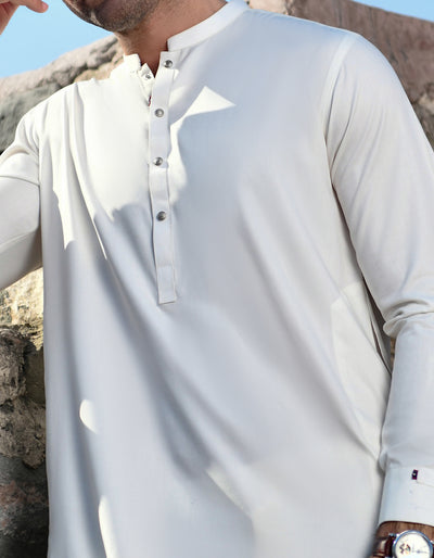 Blended Off White Kurta Pajama - J. Junaid Jamshed