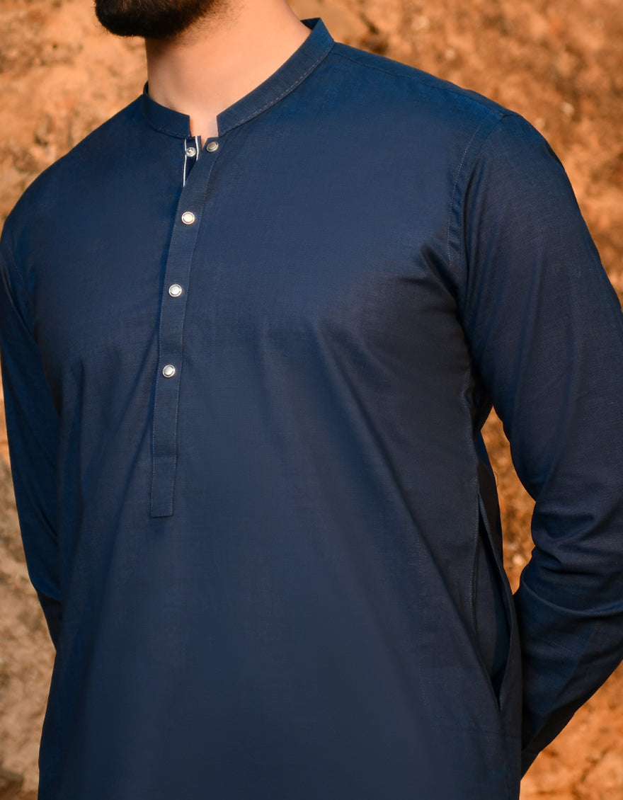 Cotton Prusian Blue Kurta Pajama - J. Junaid Jamshed