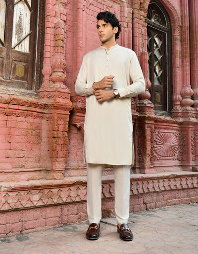 Blended Sand Beige Kurta Pajama - J. Junaid Jamshed