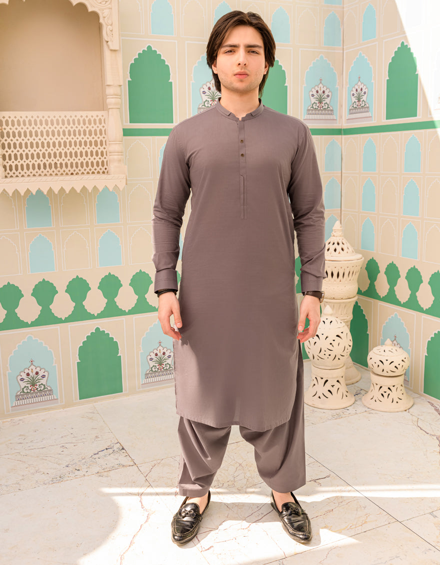Cotton Grey Kameez Shalwar - J. Junaid Jamshed