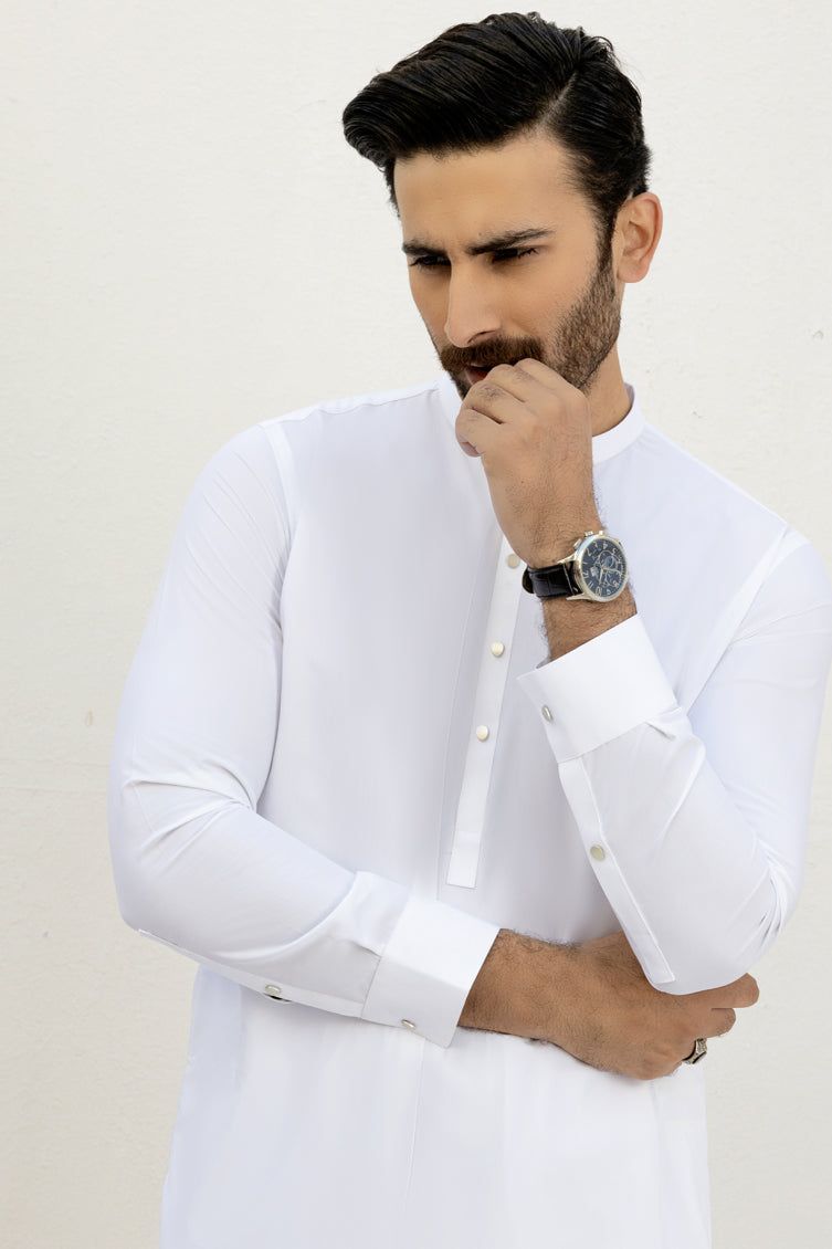 Blended Off White Kurta Pajama - J. Junaid Jamshed