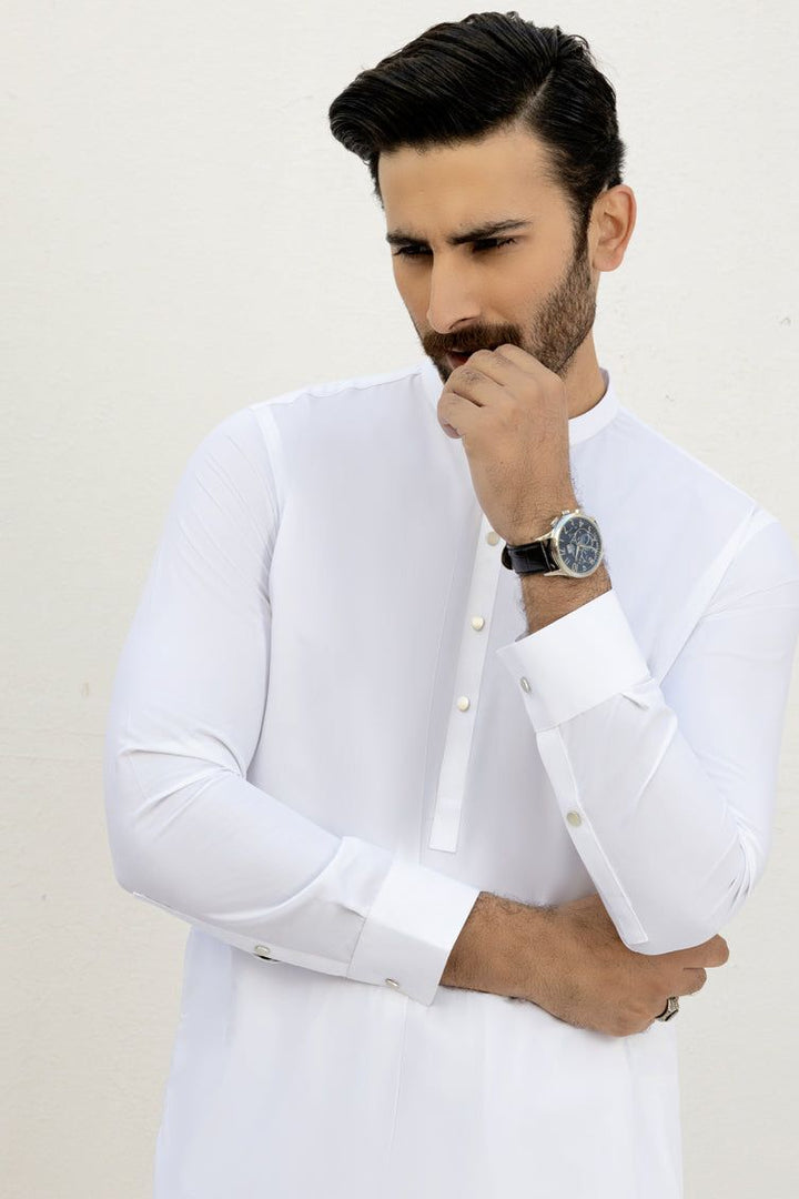 Blended Off White Kurta Pajama - J. Junaid Jamshed