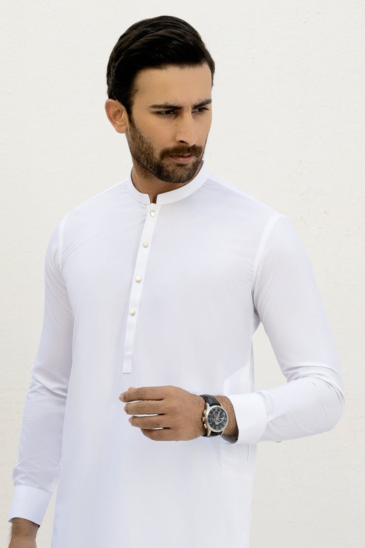 Blended Off White Kurta Pajama - J. Junaid Jamshed