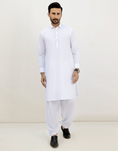 Blended Off White Kameez Shalwar - J. Junaid Jamshed