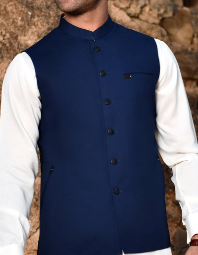 Blended Blue Waist Coat - J. Junaid Jamshed