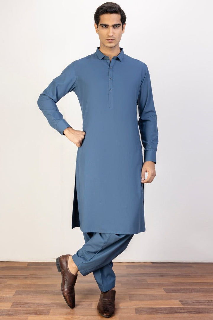 Blended Blue Kameez Shalwar - J. Junaid Jamshed