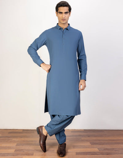Blended Blue Kameez Shalwar - J. Junaid Jamshed