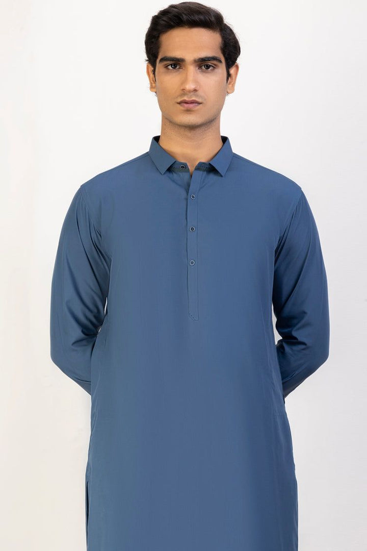 Blended Blue Kameez Shalwar - J. Junaid Jamshed