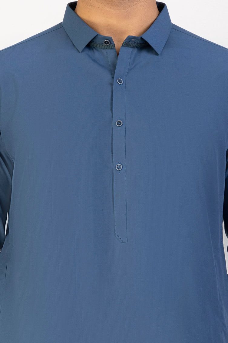 Blended Blue Kameez Shalwar - J. Junaid Jamshed