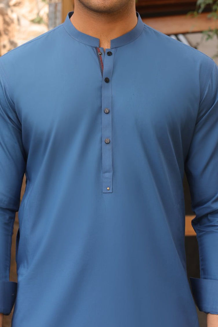 Cotton Blue Kurta Pajama - J. Junaid Jamshed