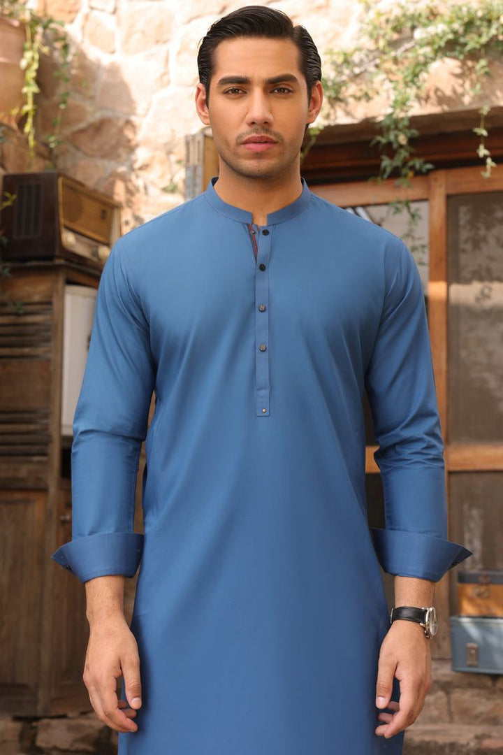 Cotton Blue Kurta Pajama - J. Junaid Jamshed