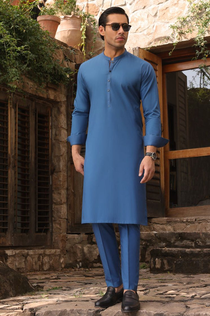 Cotton Blue Kurta Pajama - J. Junaid Jamshed