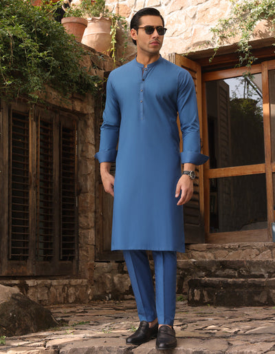 Cotton Blue Kurta Pajama - J. Junaid Jamshed