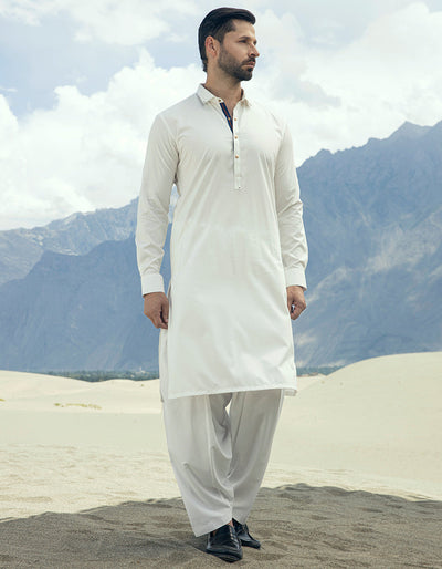 Blended White Shalwar Kameez - J. Junaid Jamshed