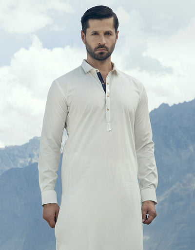 Blended White Shalwar Kameez - J. Junaid Jamshed