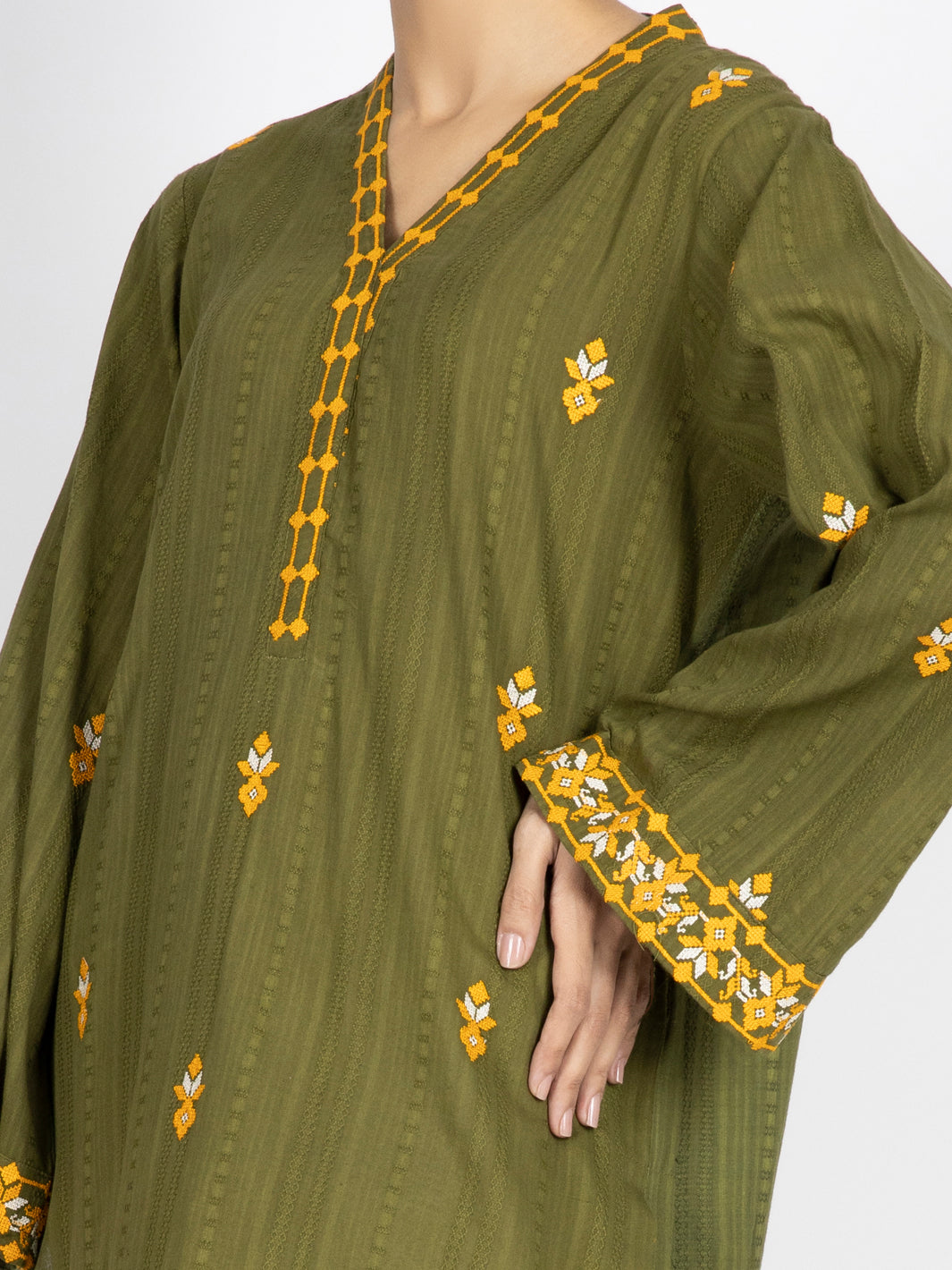 Yarn Dyed Mehndi Green Ladies Kurti  -  Almirah