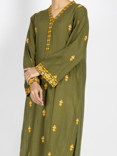 Yarn Dyed Mehndi Green Ladies Kurti  -  Almirah