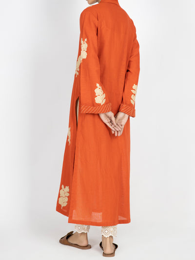 Linen Orange Ladies Kurti - Almirah