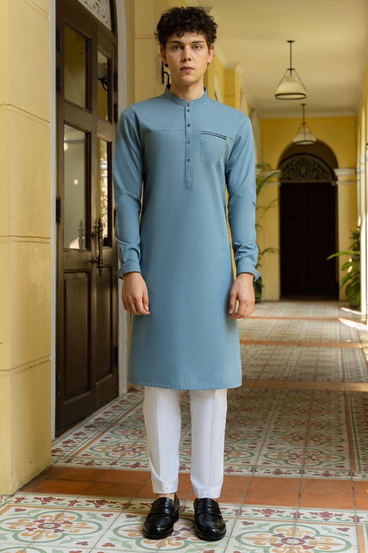 Blended Pale Blue Kurta - J. Junaid Jamshed