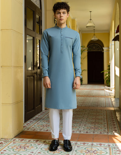 Blended Pale Blue Kurta - J. Junaid Jamshed